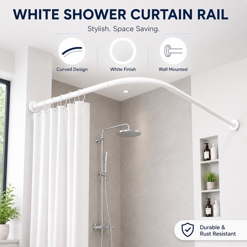White shower curtain rail pole - shower,