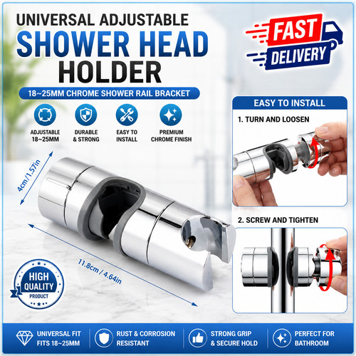 Adjustable shower head - adjustable, holder